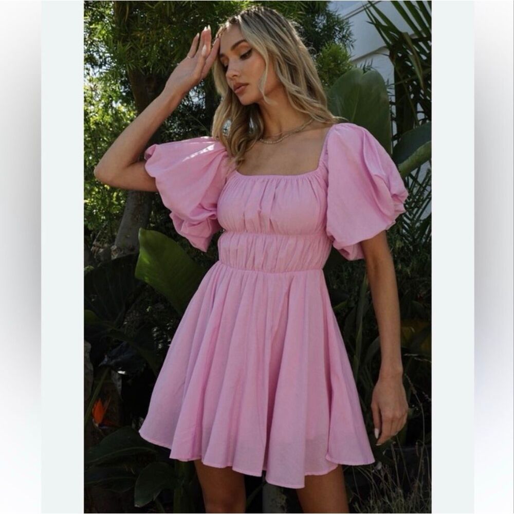 Aiyana Mini Dress Womens Size 2 Bubblegum Puff Sleeve Off the Shoulder Shirred